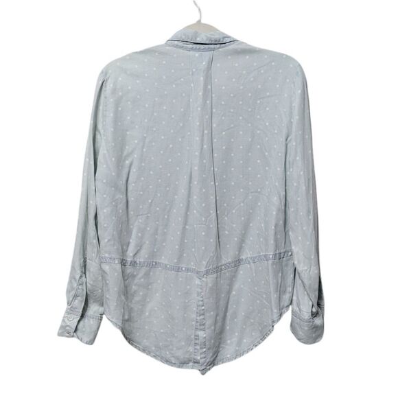 NWT RED SAKS FIFTH AVENUE Chambray Tencel Polka Dot Button Up Shirt M - Picture 5 of 8